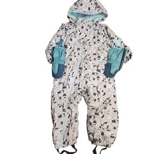 Decathlon Kids Snowsuit‎ All-In-One Ski Suit Snow Mittens Fun Print 24 Months